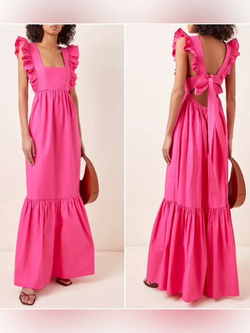 Caara Smocked Ruffle Tiered Maxi Midi Dress XS